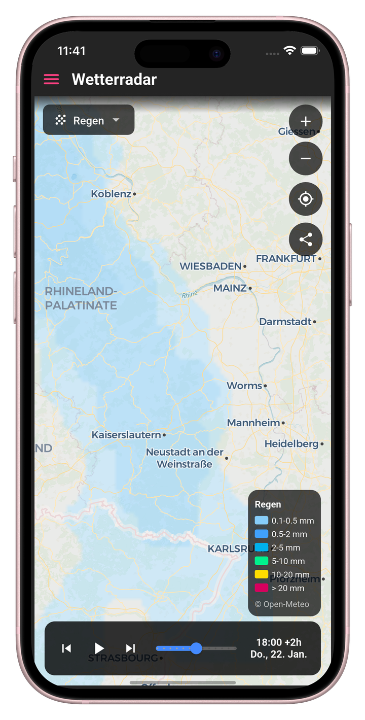 Ansicht der Wetterradarkarte