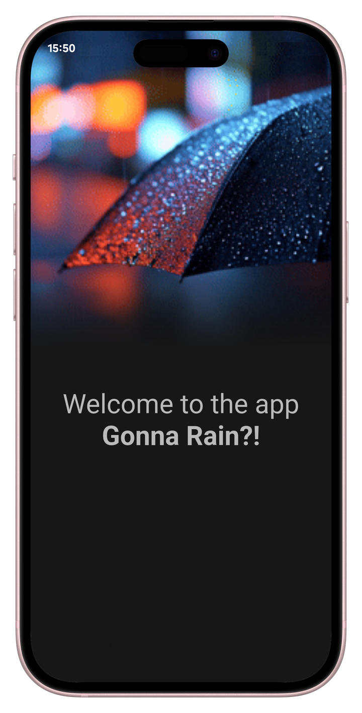 Welcome screen with umbrella