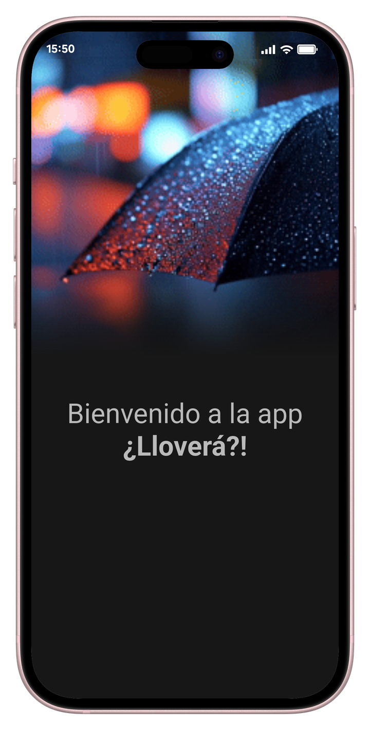 Pantalla de bienvenida con paraguas