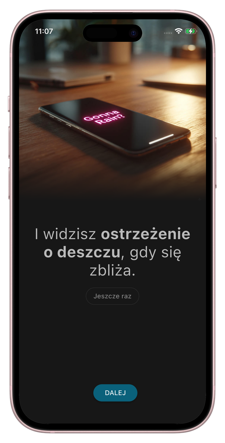 Otrzymane powiadomienie o alercie deszczowym