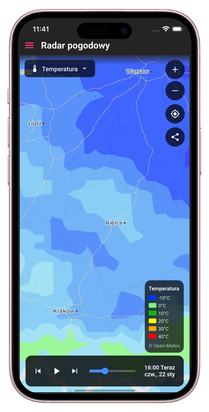 Widok mapy radaru pogodowego