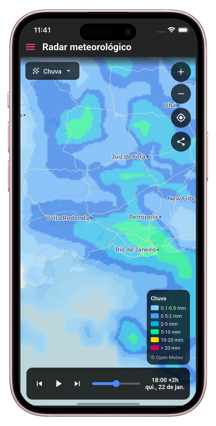 Visualização do mapa de radar meteorológico